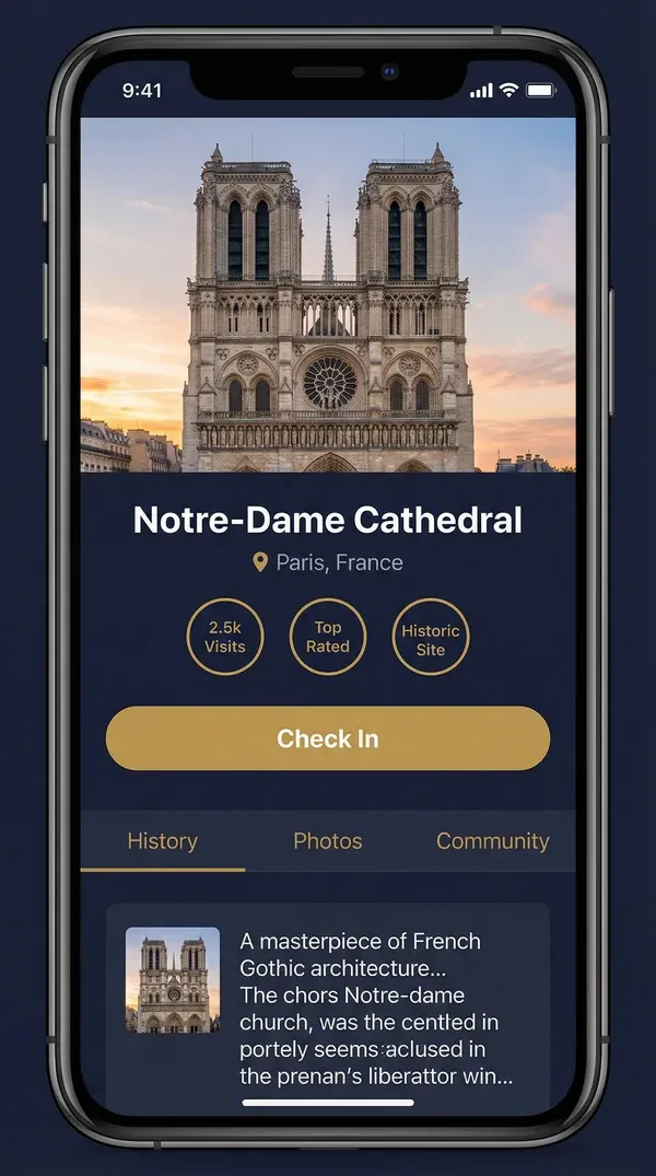 Sacred Steps app showing a church profile